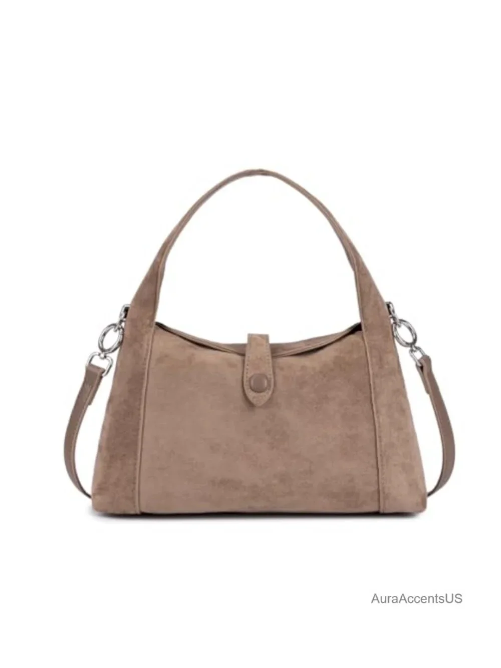 Vintage Half-Moon Suede Hobo Shoulder Bag with Detachable Strap